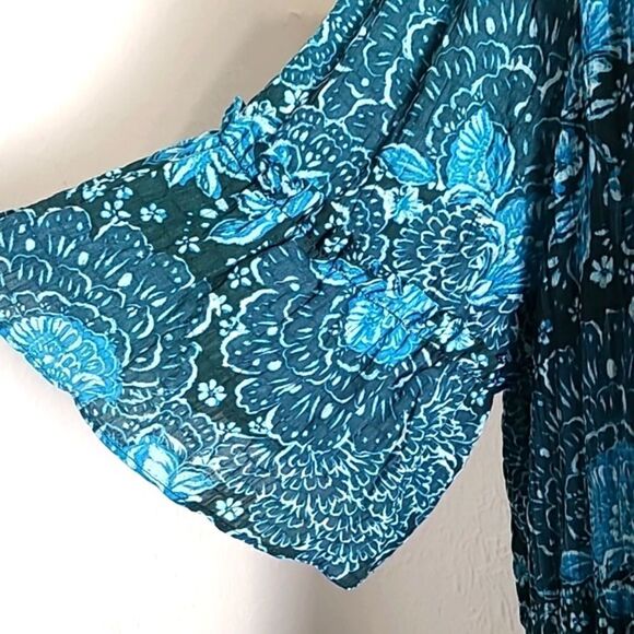 Isaac Mizrahi Chiffon Midi-Dress, Teal & Dark Green, Size Large - Picture 6 of 12